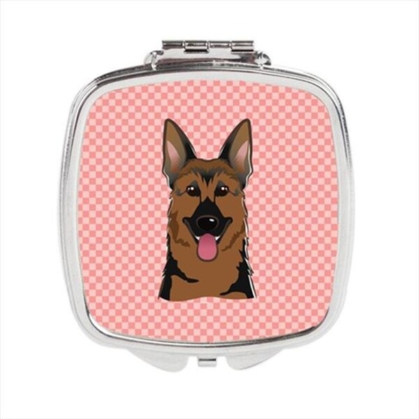 Carolines Treasures Carolines Treasures BB1211SCM Checkerboard Pink German Shepherd Compact Mirror; 2.75 x 3 x .3 In. BB1211SCM - main